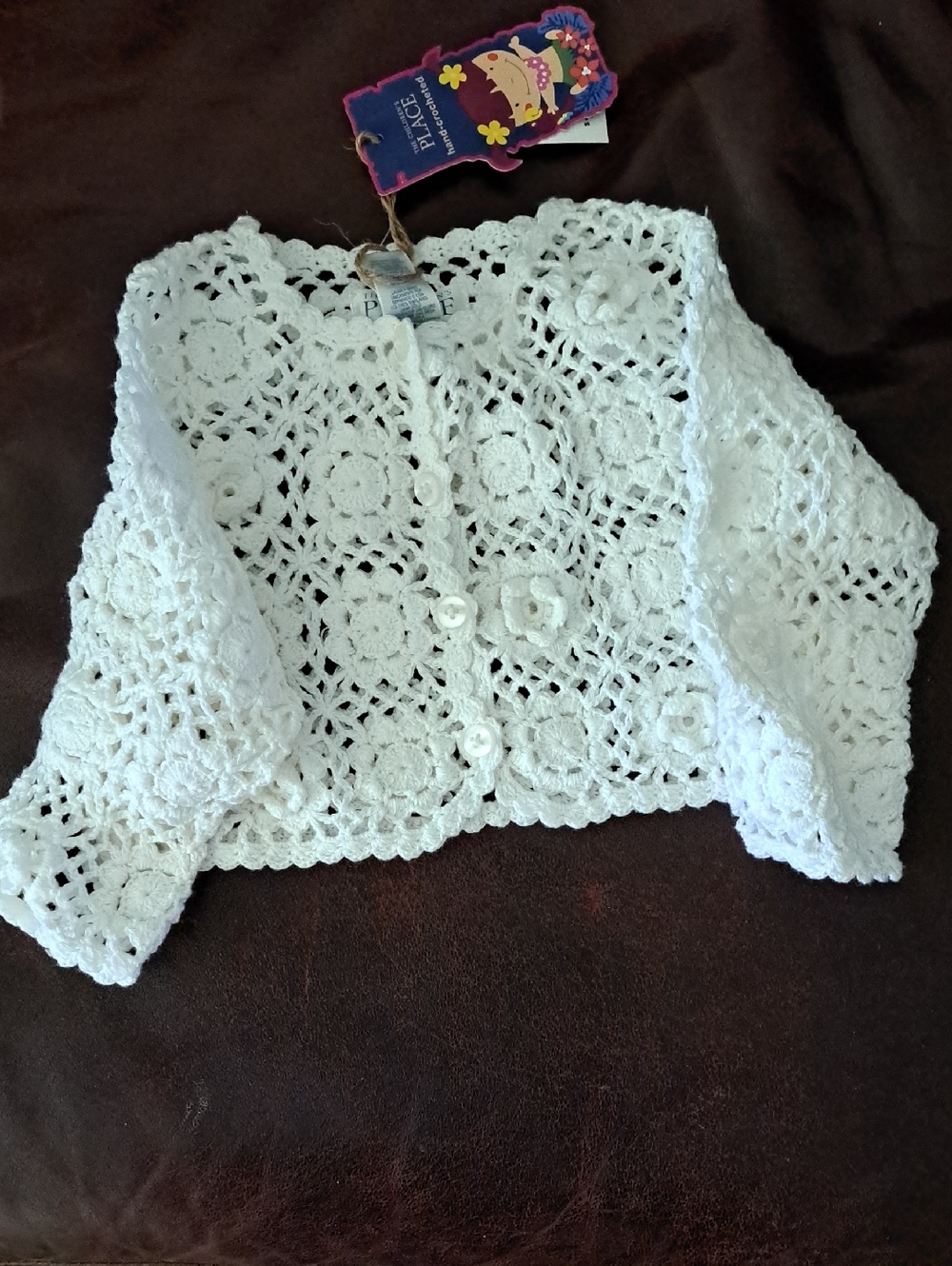 The Children's Place White Hand-Crocheted Floral Cardigan
